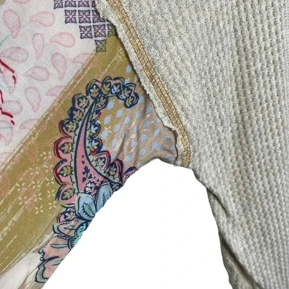 Hummingbird Tie‎ Front Waffle Knit Top Size 3X Boho Mixed Print Sleeve Bohochic - Picture 9 of 12